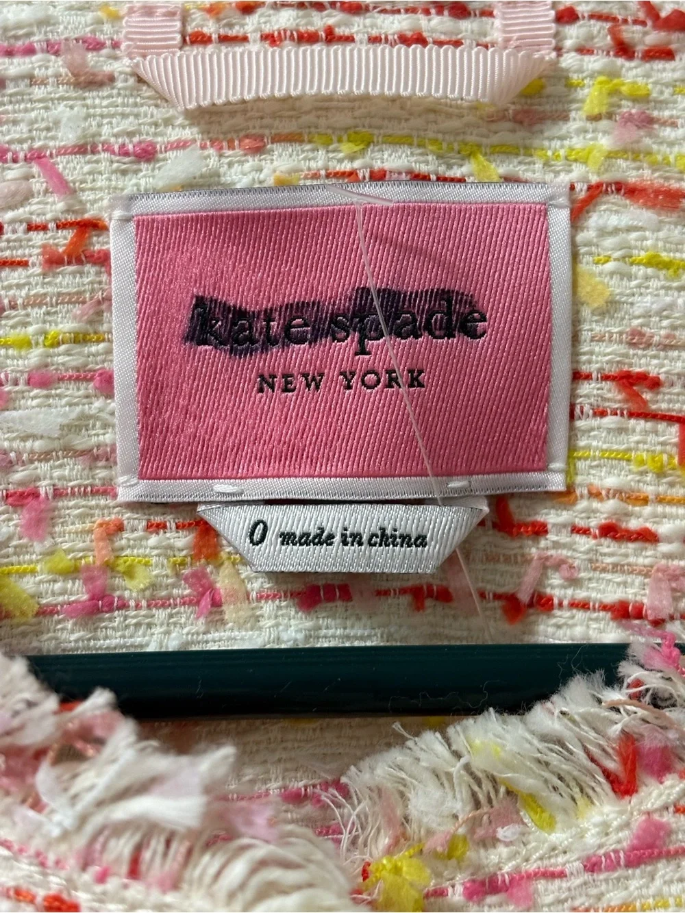 Kate Spade New York Tweed Jacket Paris Pink pockets fringed edges Size 0 NWOT